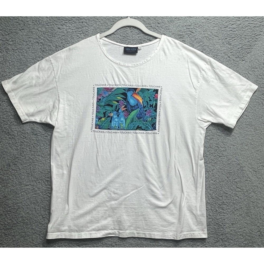 Linda Tilson Sarasota Toucan Graphic T-Shirt White XL Short‎ Sleeve